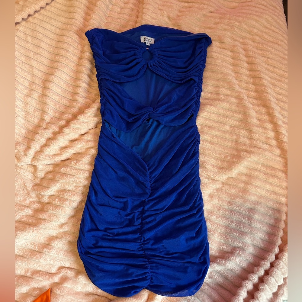 Beginning Boutique Blue Mini Ruched Dress